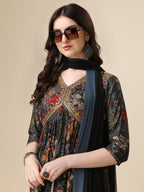 Berrylicious women Alia cut Printed & embroidered kurta with pant & dupatta set (Multicolor) Hiralal Fashion