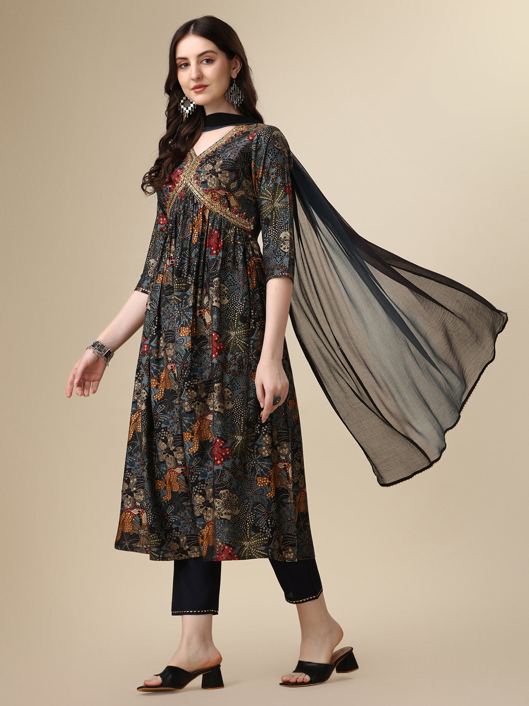 Berrylicious women Alia cut Printed & embroidered kurta with pant & dupatta set (Multicolor) Hiralal Fashion
