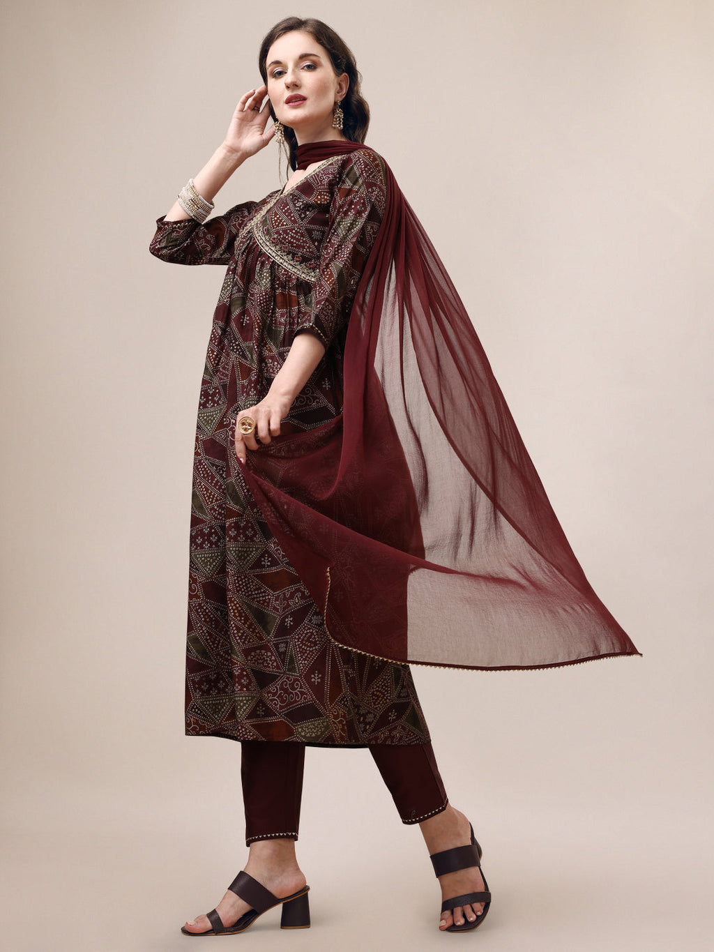 Berrylicious Women Floral Printed Alia Cut Kurta With Pant & Dupatta set (Maroon) Hiralal Fashion