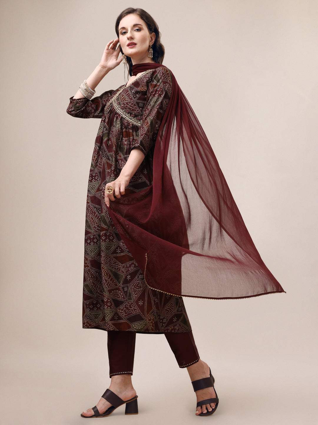 Berrylicious Women Floral Printed Alia Cut Kurta With Pant & Dupatta set (Maroon) Hiralal Fashion