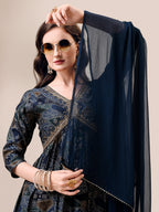 Women Floral Printed & Embroidered Alia cut kurta with pant & dupatta set (Blue) Hiralal Fashion