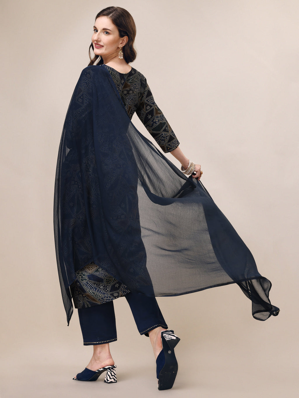 Women Floral Printed & Embroidered Alia cut kurta with pant & dupatta set (Blue) Hiralal Fashion