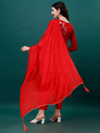 Alia Cut Hand Embroidered & Floral Printed Kurta with pant & dupatta (Red) Hiralal Fashion