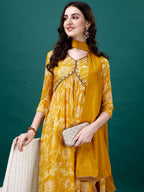 Alia Cut Hand Embroidered & Floral Printed Kurta with pant & dupatta (Yellow) Hiralal Fashion