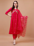 Alia Cut Embroidered Kurta with Pant & Organza Embroidered Dupatta  (Pink) Hiralal Fashion