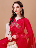 Alia Cut Embroidered Kurta with Pant & Organza Embroidered Dupatta  (Pink) Hiralal Fashion