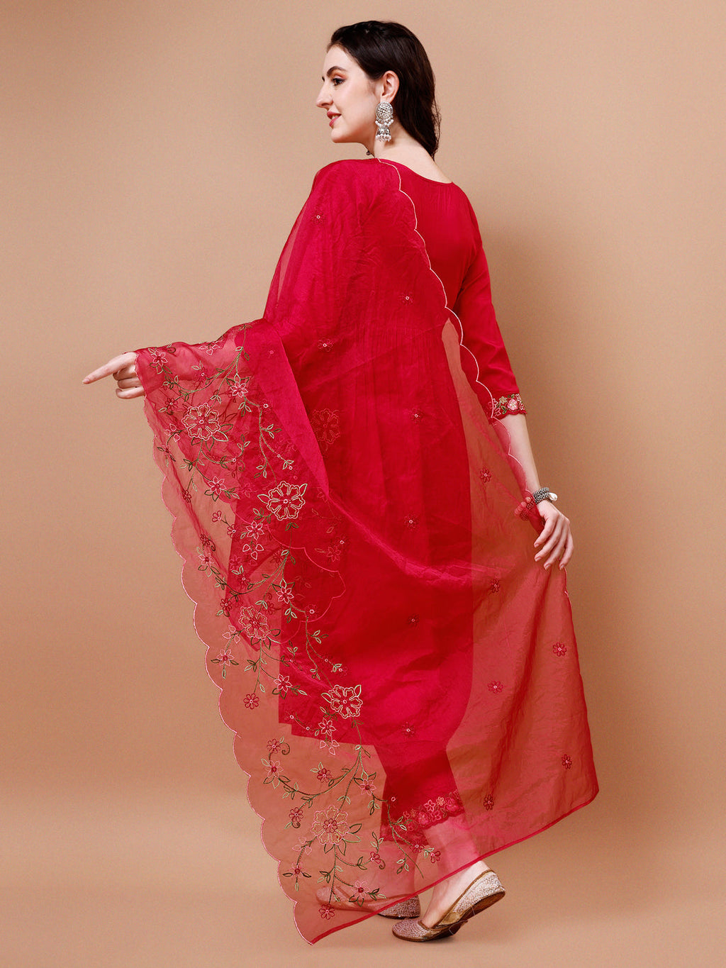 Alia Cut Embroidered Kurta with Pant & Organza Embroidered Dupatta  (Pink) Hiralal Fashion