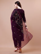 Alia Cut Embroidered Kurta with Pant & Organza Embroidered Dupatta  (Wine) Hiralal Fashion