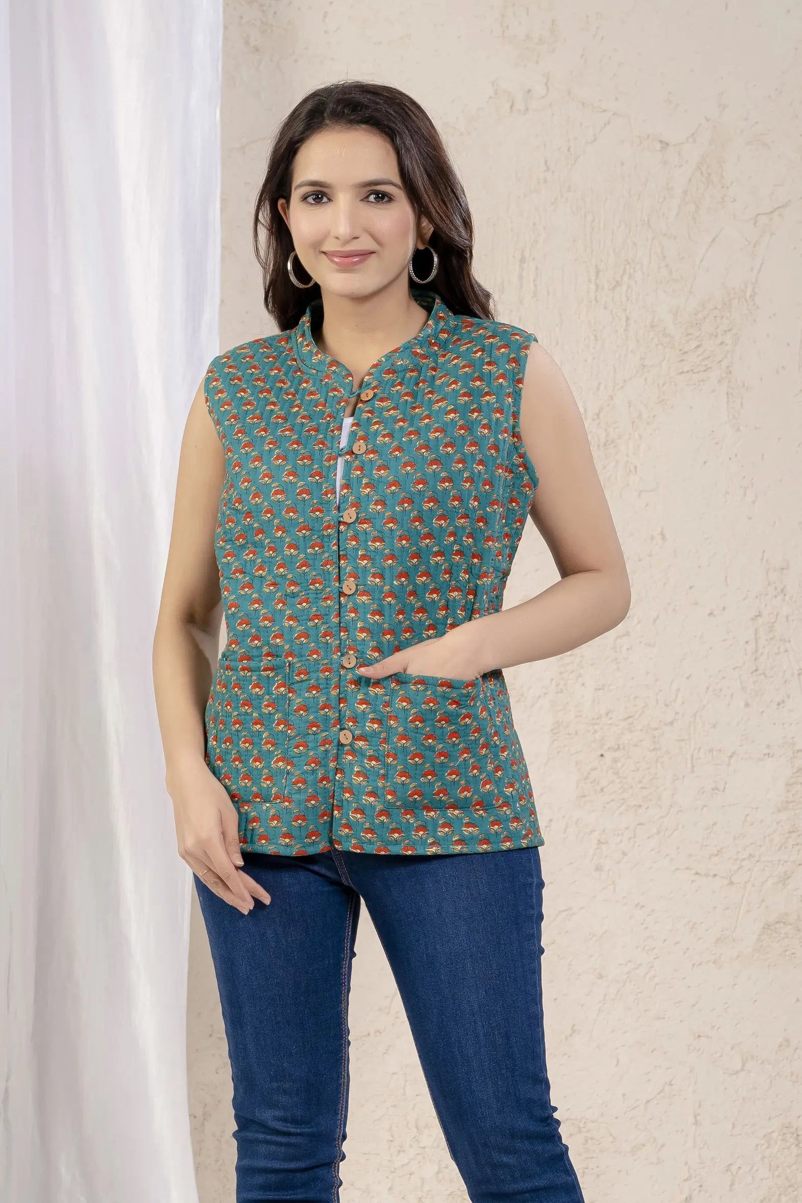 Cotton Quilted Printed Double Side Jacket For Women Bada Boota