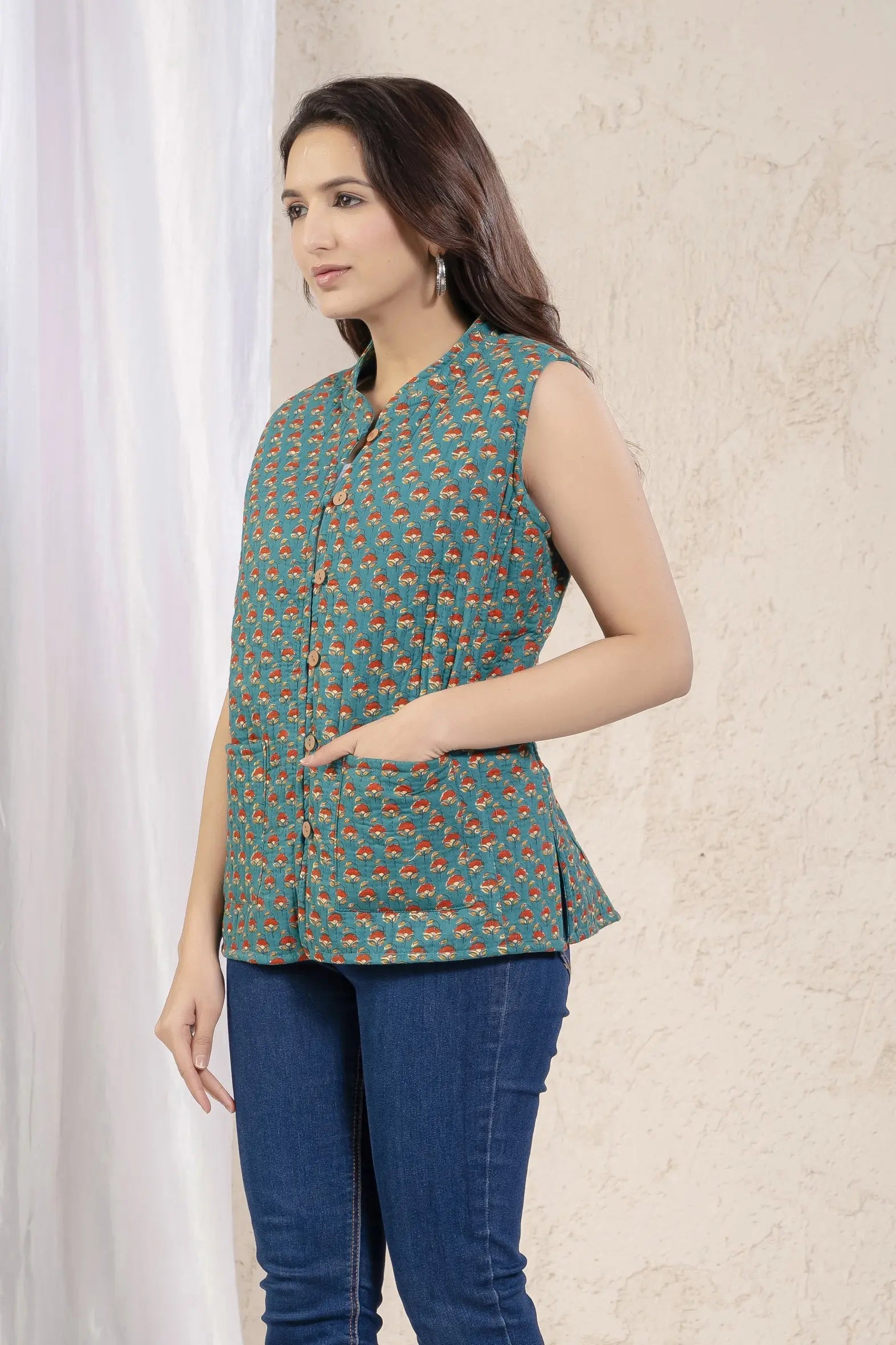 Cotton Quilted Printed Double Side Jacket For Women Bada Boota