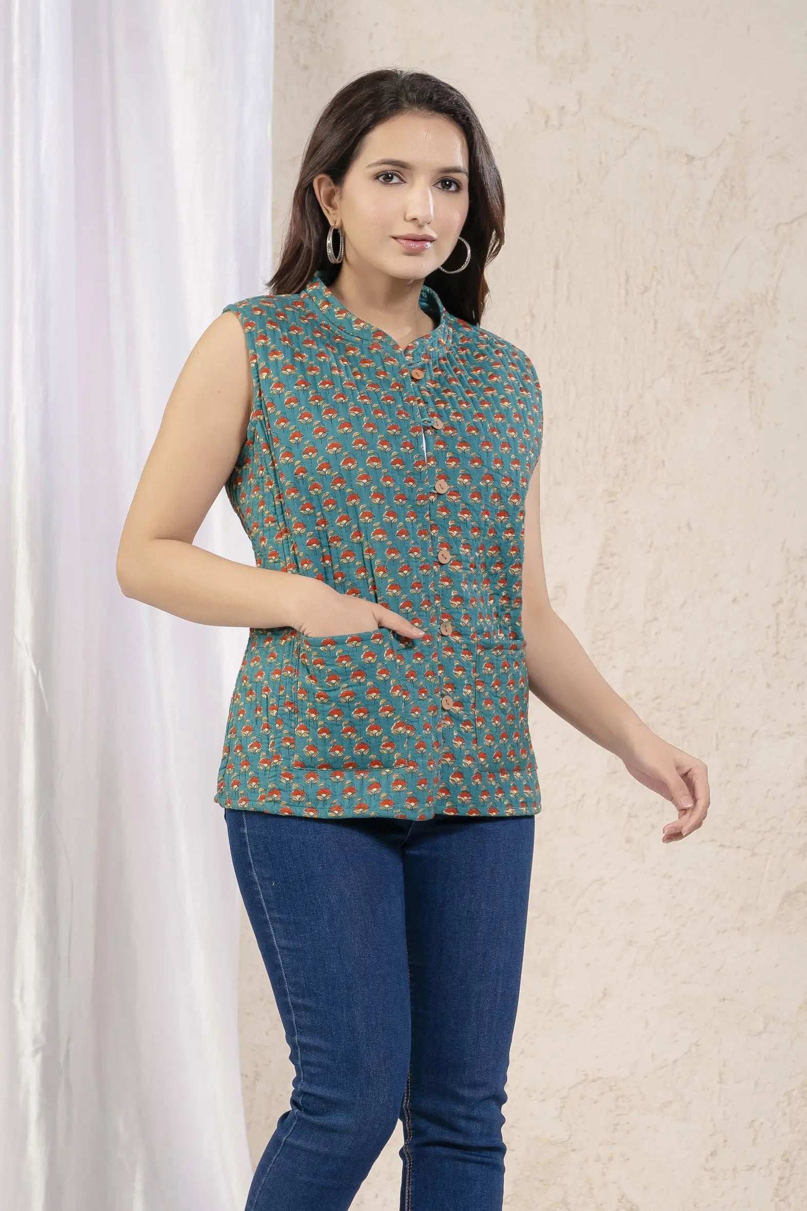 Cotton Quilted Printed Double Side Jacket For Women Bada Boota