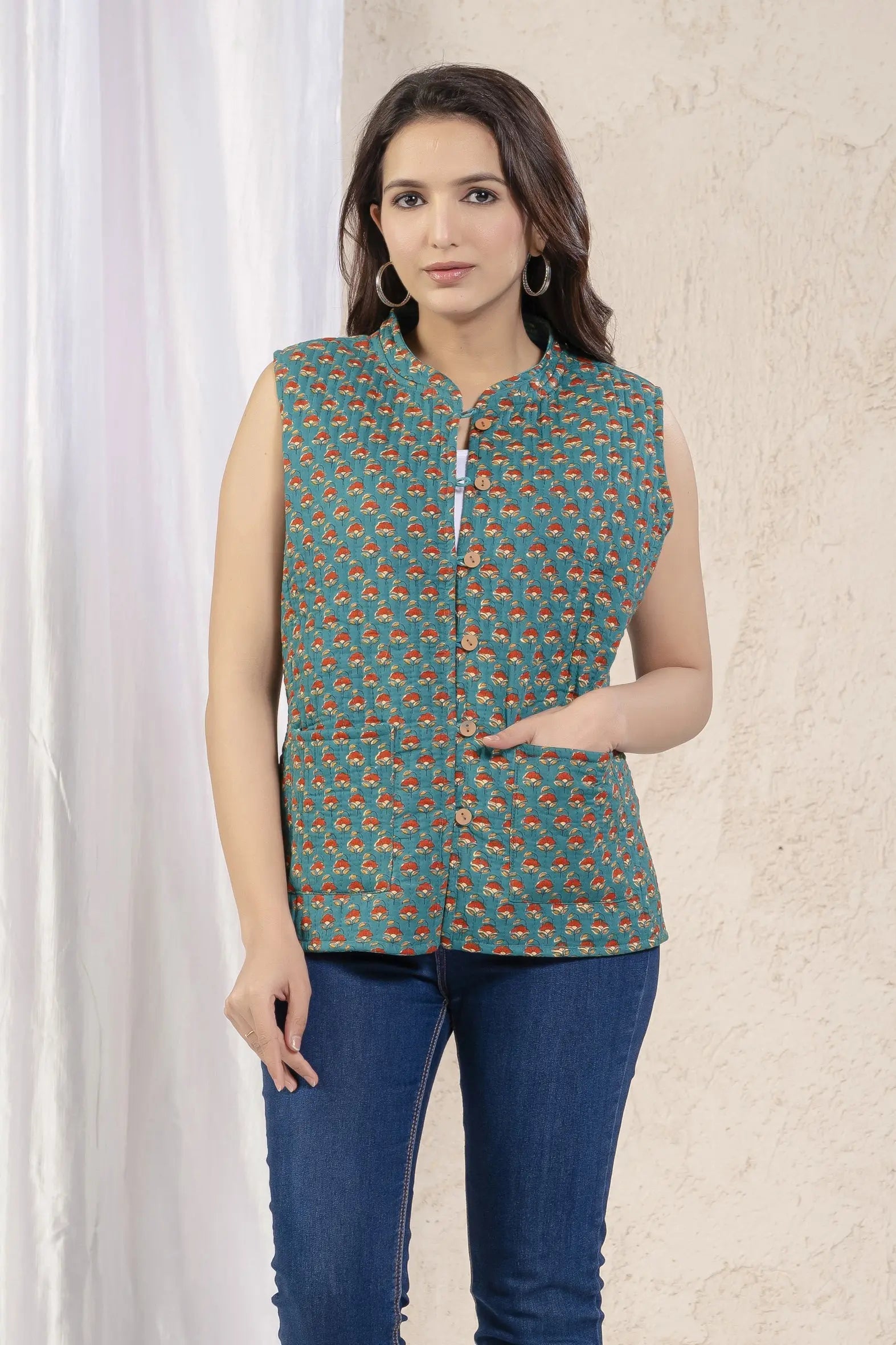 Cotton Quilted Printed Double Side Jacket For Women Bada Boota