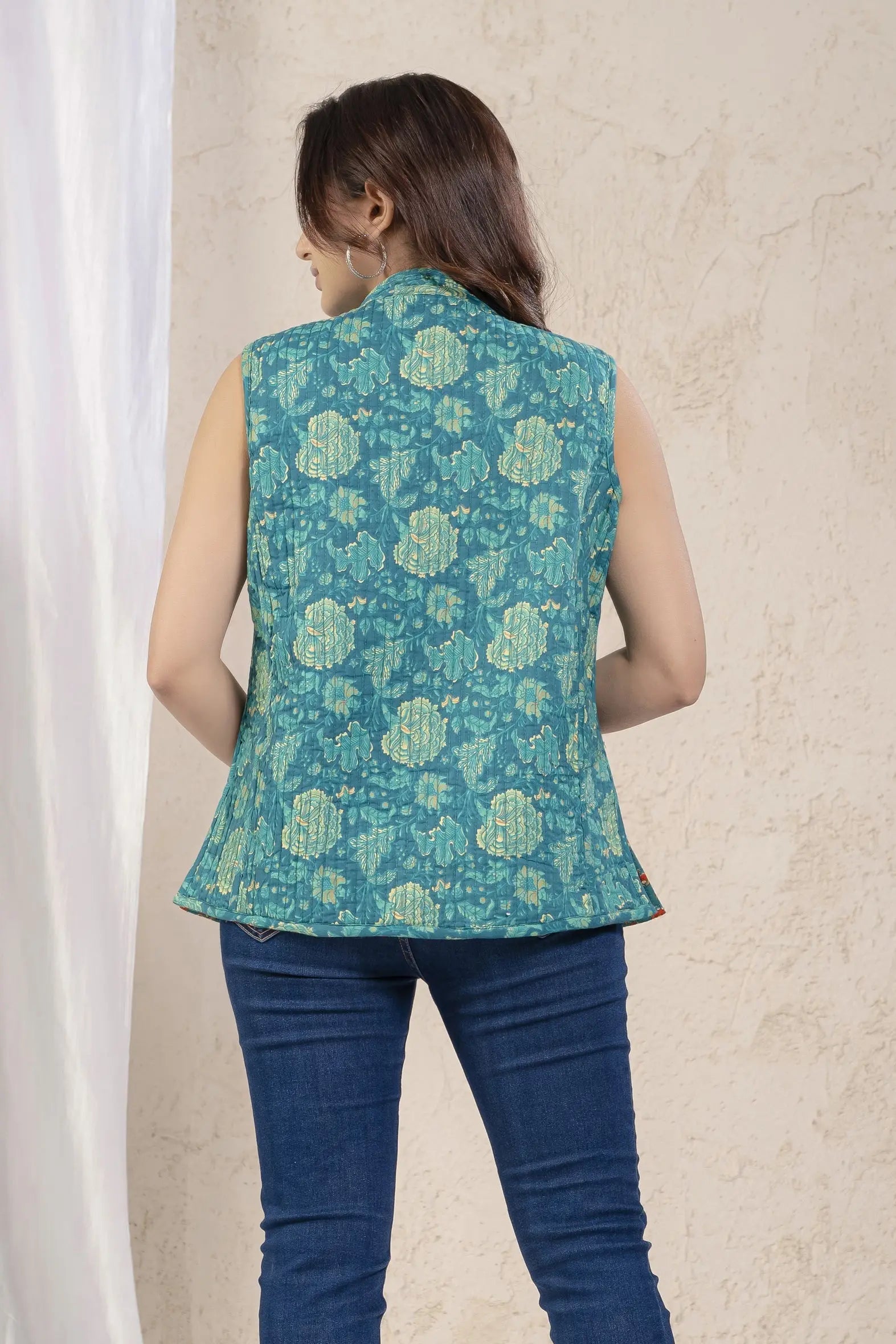 Cotton Quilted Printed Double Side Jacket For Women Bada Boota