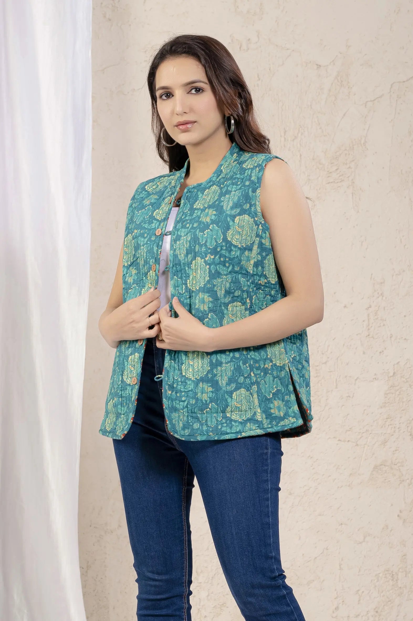 Cotton Quilted Printed Double Side Jacket For Women Bada Boota