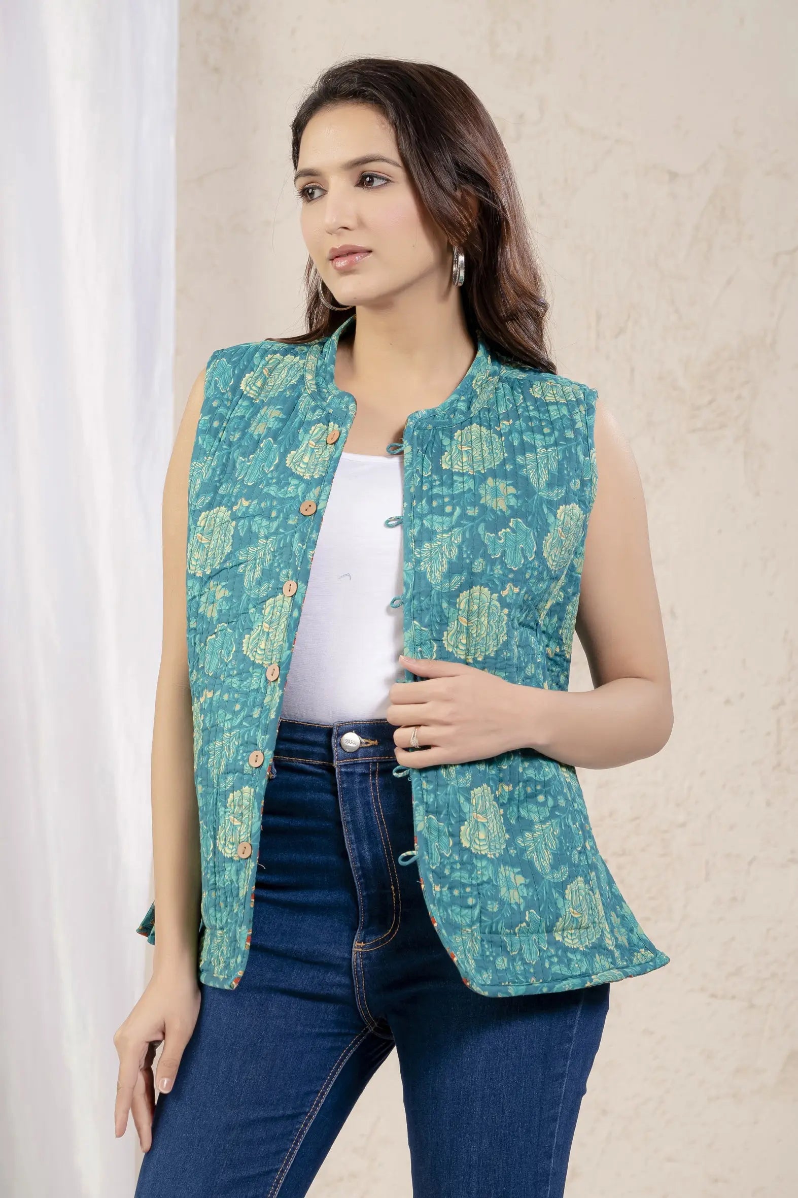Cotton Quilted Printed Double Side Jacket For Women Bada Boota