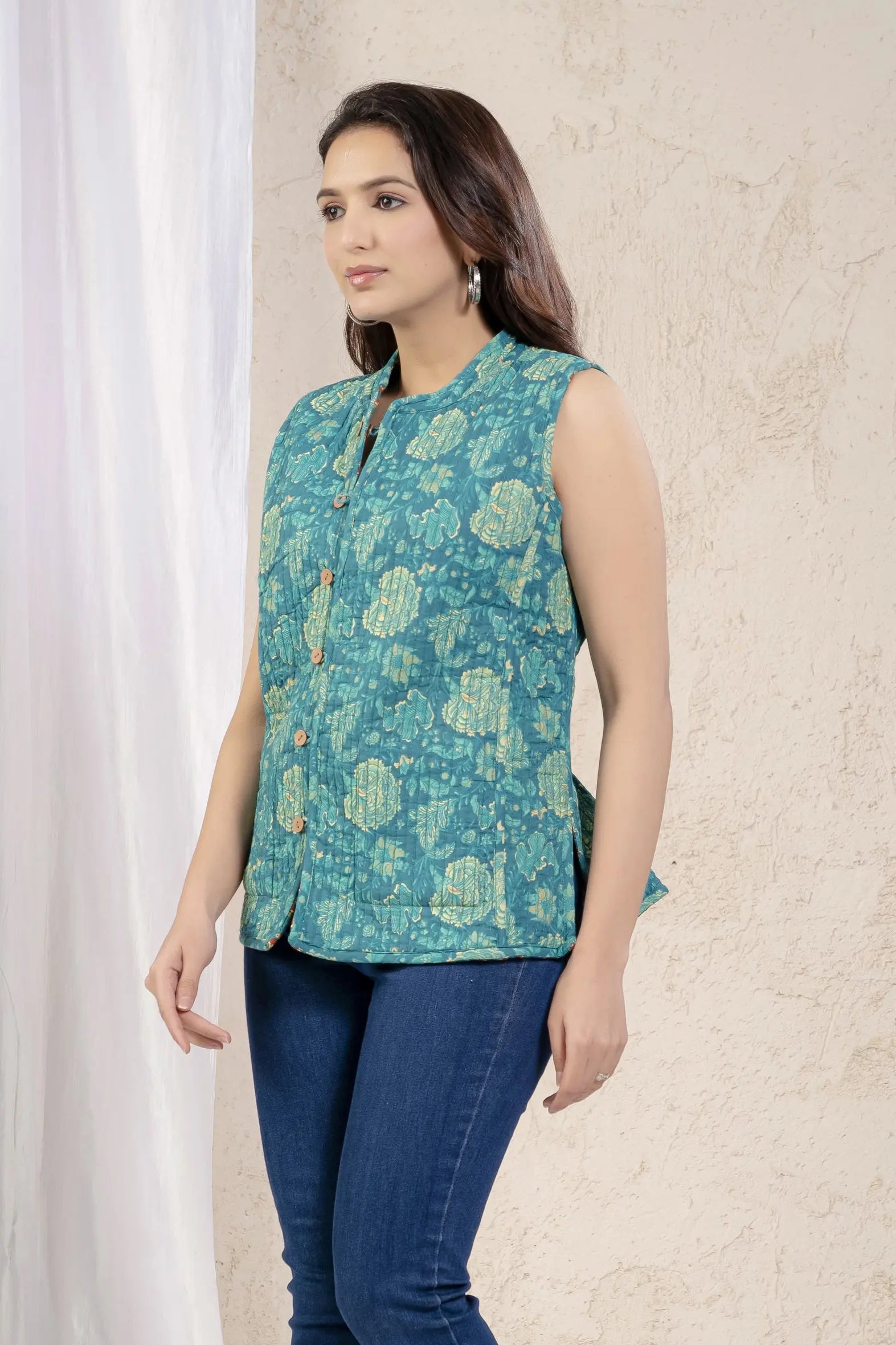 Cotton Quilted Printed Double Side Jacket For Women Bada Boota