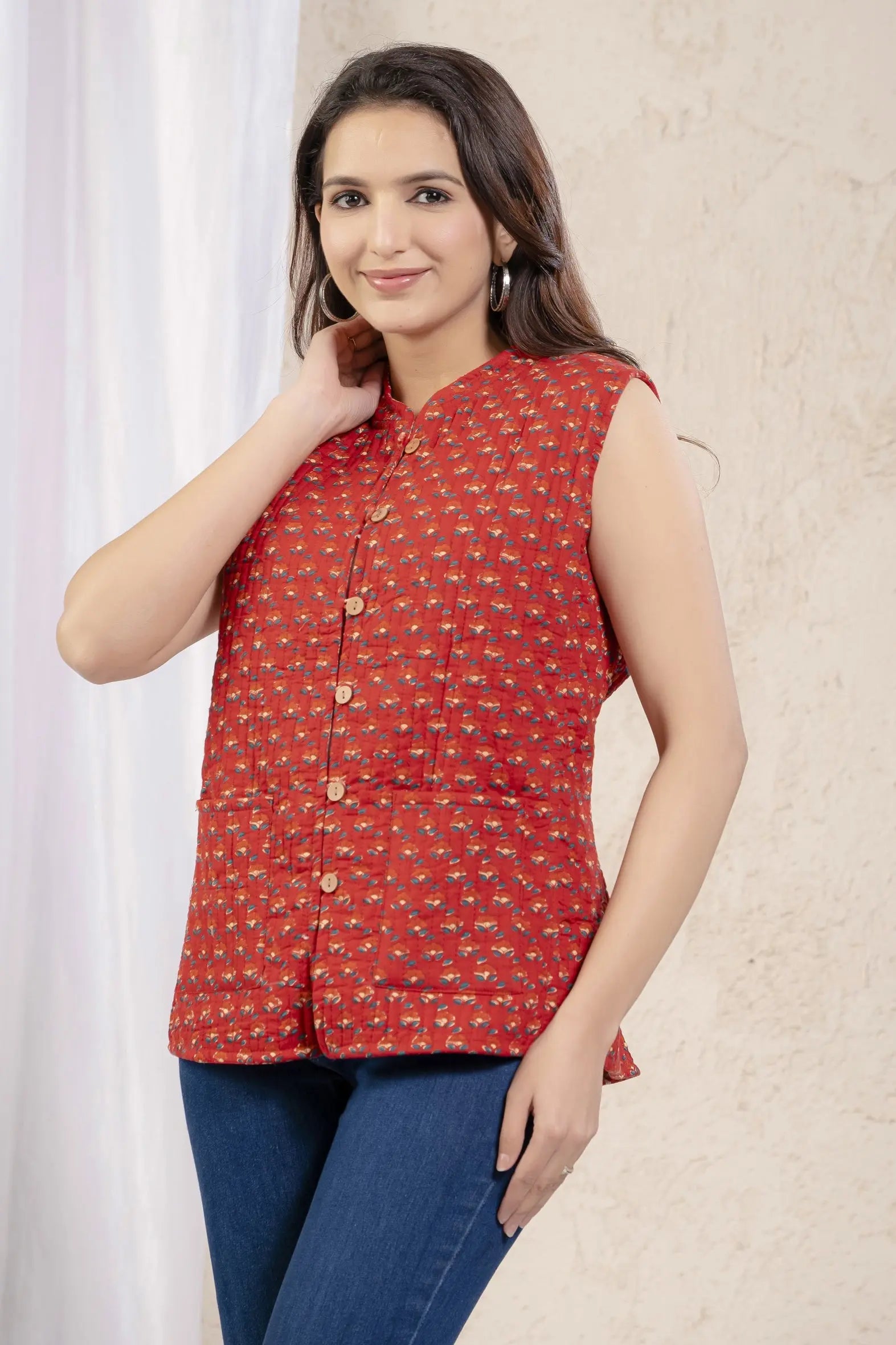 Cotton Quilted Printed Double Side Jacket For Women Bada Boota
