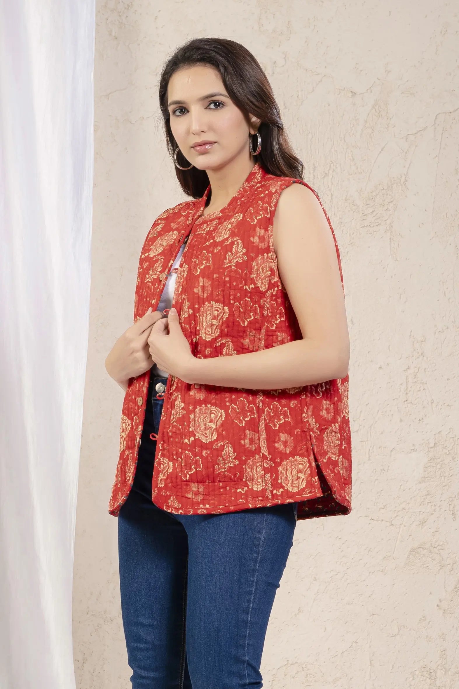 Cotton Quilted Printed Double Side Jacket For Women Bada Boota