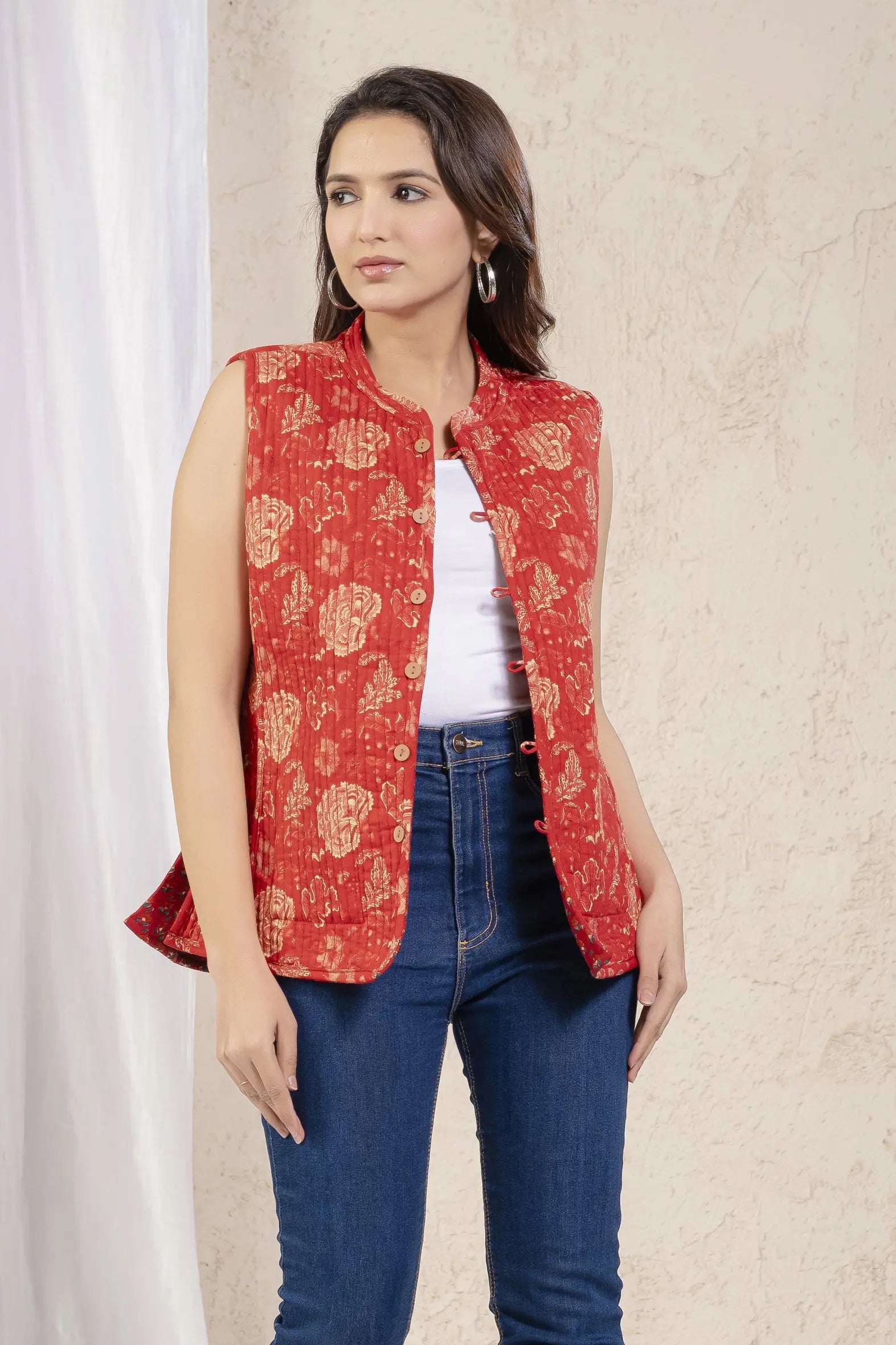 Cotton Quilted Printed Double Side Jacket For Women Bada Boota