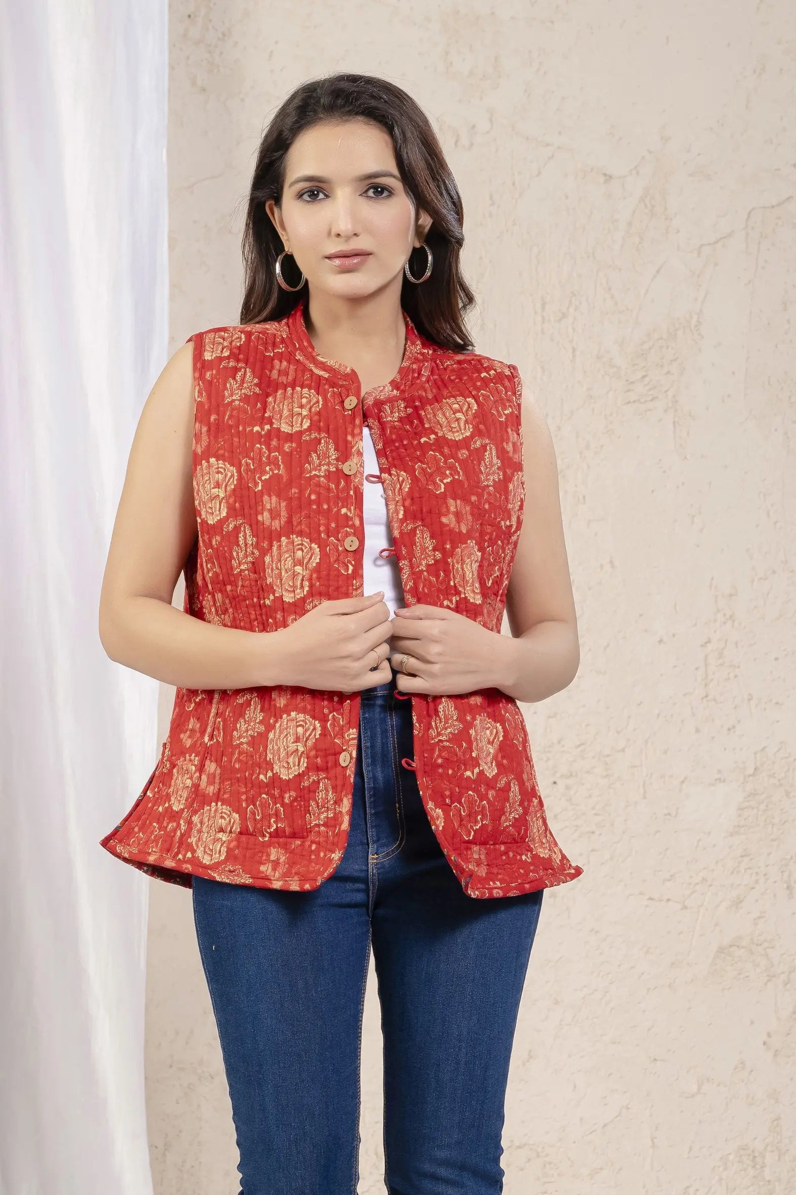 Cotton Quilted Printed Double Side Jacket For Women Bada Boota