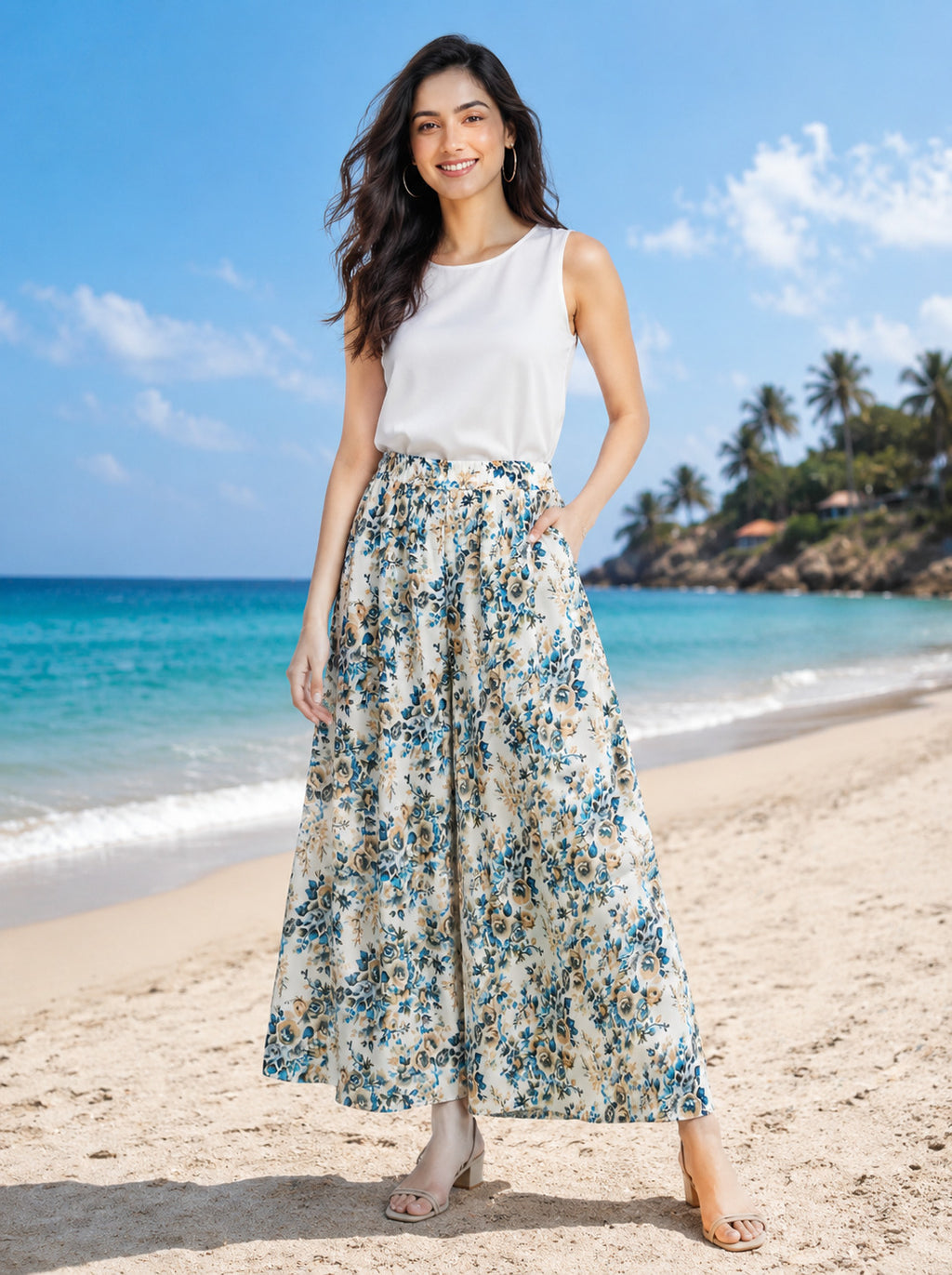 Women Floral Printed Flared Crepe Palazzos Divyabhumi