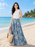Women’s Blue Printed Flared Palazzo – Elegant & Comfortable The house of prints