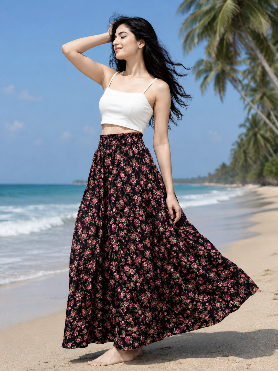 Women’s Black Floral Printed Flared Palazzo – Stylish & Comfortable The house of prints