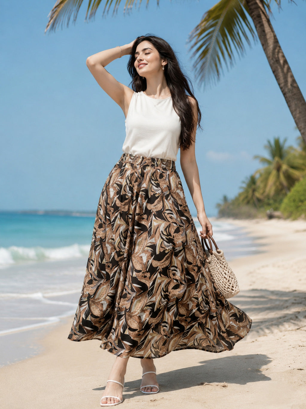 Women Brown Abstract Printed Flared Palazzo | Wide Leg Palazzo Pants The house of prints
