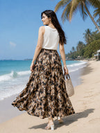 Women Brown Abstract Printed Flared Palazzo | Wide Leg Palazzo Pants The house of prints