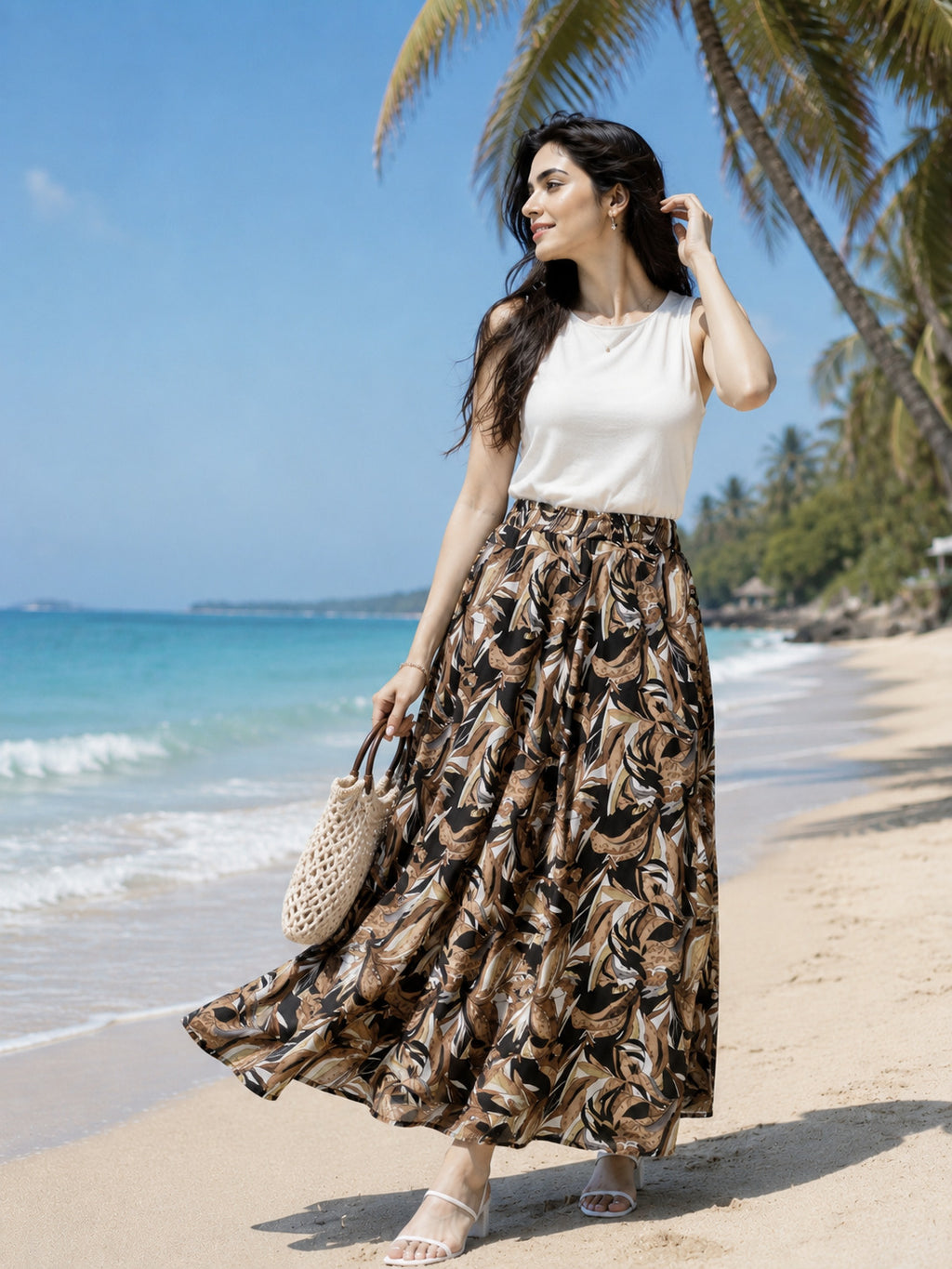 Women Brown Abstract Printed Flared Palazzo | Wide Leg Palazzo Pants The house of prints