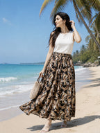 Women Brown Abstract Printed Flared Palazzo | Wide Leg Palazzo Pants The house of prints