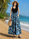 Women's Blue Abstract Printed Flared Palazzo – Elegant Wide Leg Palazzo Pants Divyabhumi