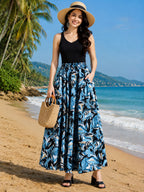 Women's Blue Abstract Printed Flared Palazzo – Elegant Wide Leg Palazzo Pants Divyabhumi