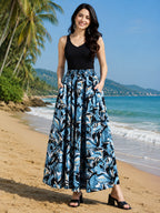 Women's Blue Abstract Printed Flared Palazzo – Elegant Wide Leg Palazzo Pants Divyabhumi