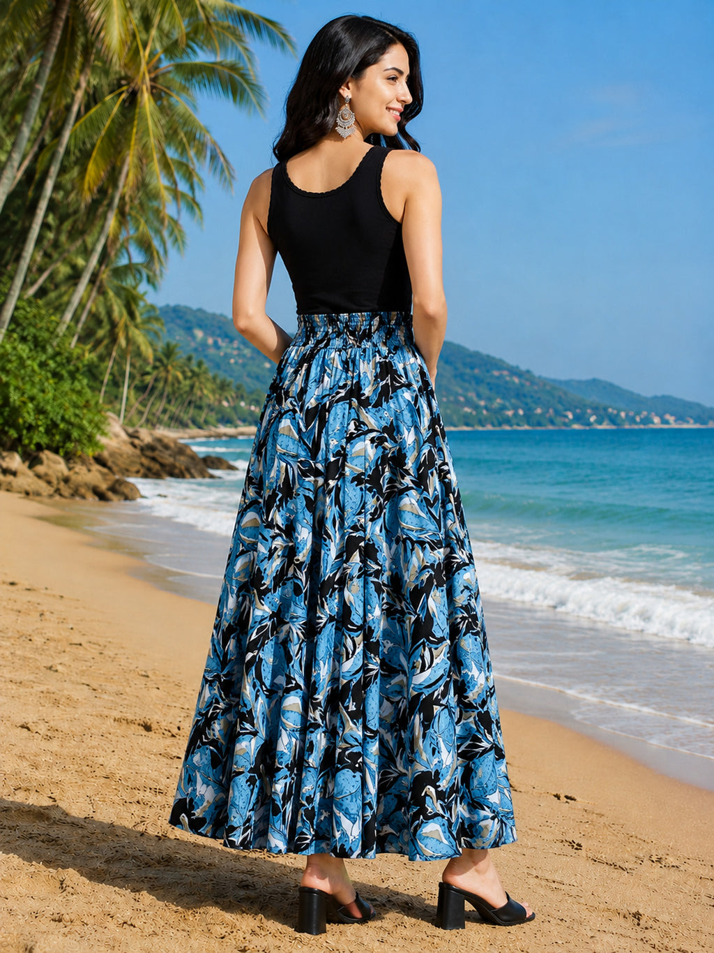Women's Blue Abstract Printed Flared Palazzo – Elegant Wide Leg Palazzo Pants Divyabhumi