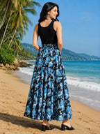 Women's Blue Abstract Printed Flared Palazzo – Elegant Wide Leg Palazzo Pants Divyabhumi